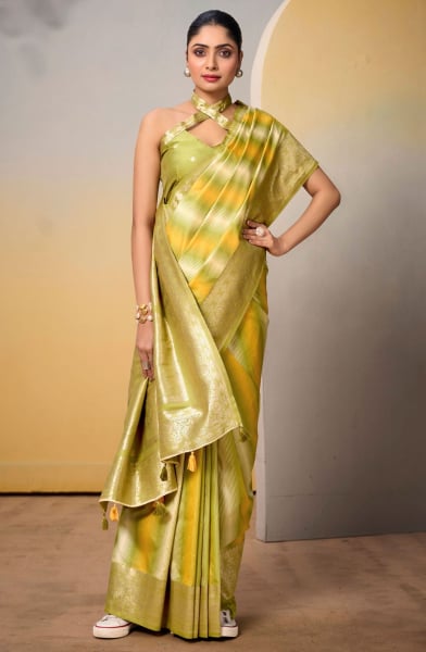 Yellow Silk Woven Saree