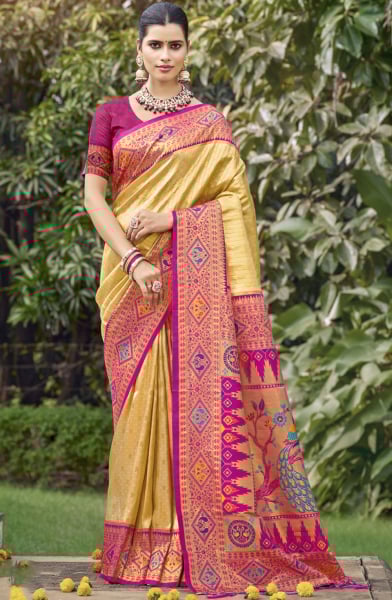 Yellow Silk Zari Woven Saree