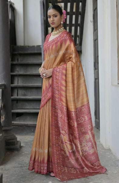 Yellow Soft Tussar Silk Zari Woven Saree
