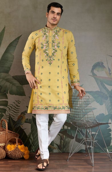 Yellow Viscose Silk Kurta for Festival