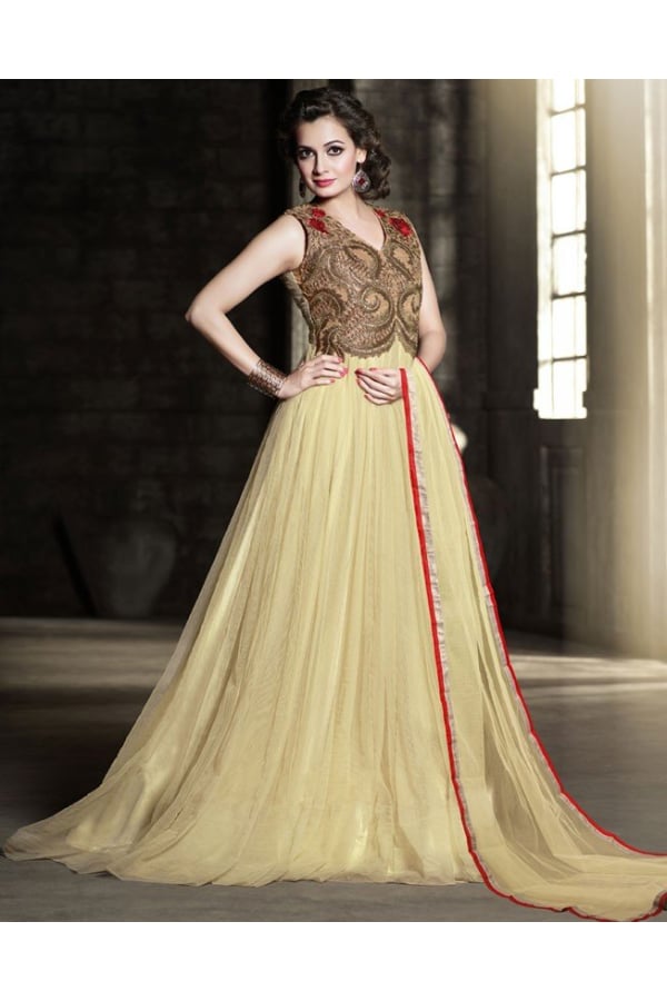 Diya Mirza Cream Designer Anarkali Suit