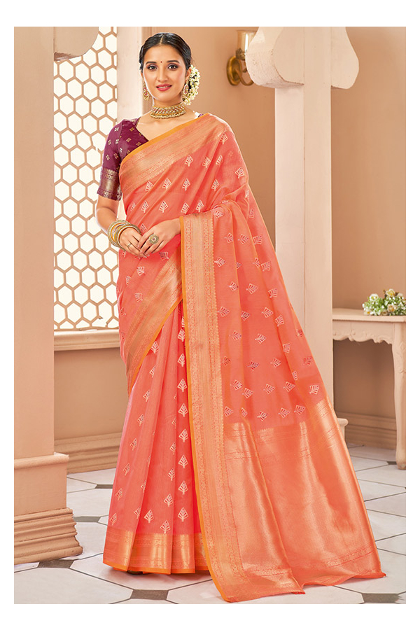 Update 194+ contrast blouse for peach saree best