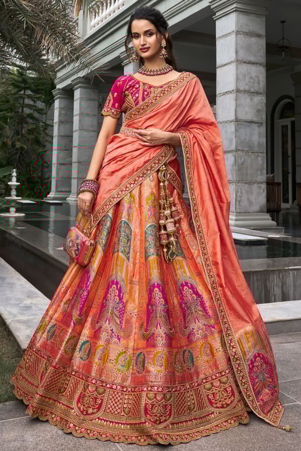 Multicolor Banarasi Silk Designer Bridal Lehenga Set