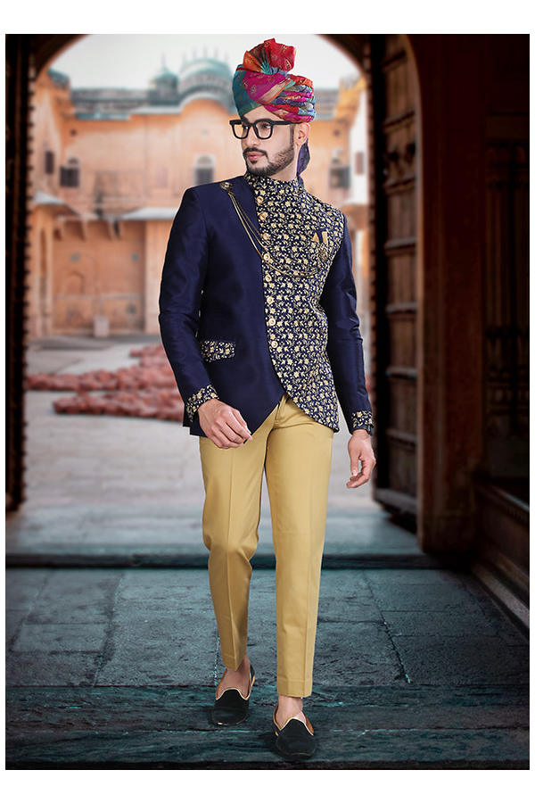 Indian Maharaja Suit Blue Jodhpuri Bandgala Suit Wedding Suit Sainly– SAINLY