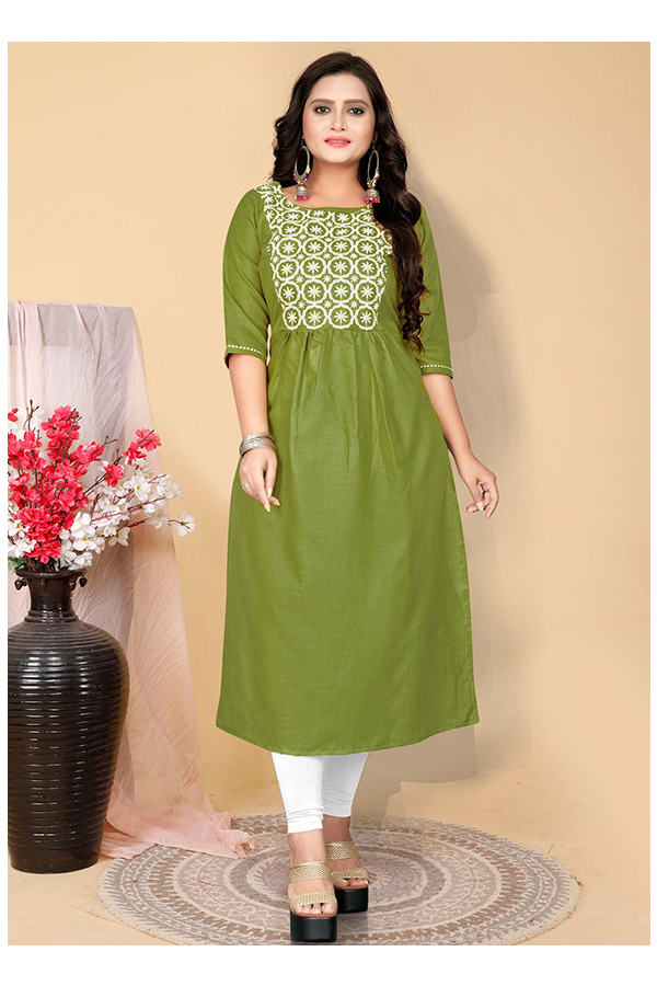 Kurta Set Olive Green & Peach Coloured Embroidered Kurta With Trousers  Indian Tunic Ethnic Wear Indian Dress Kurtis for Women - Etsy