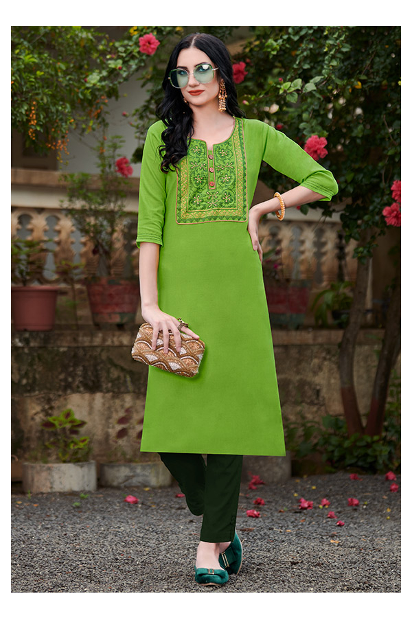 Plus Size Kurtis Long Pakistani Green Handloom Cotton Kurtis