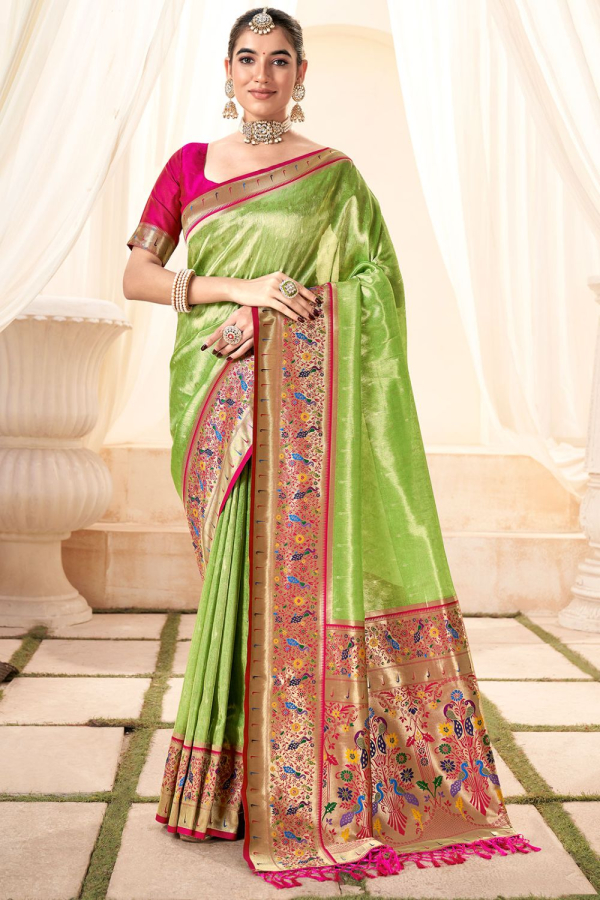 Pure Silk South Paithani Saree in Parrot Green