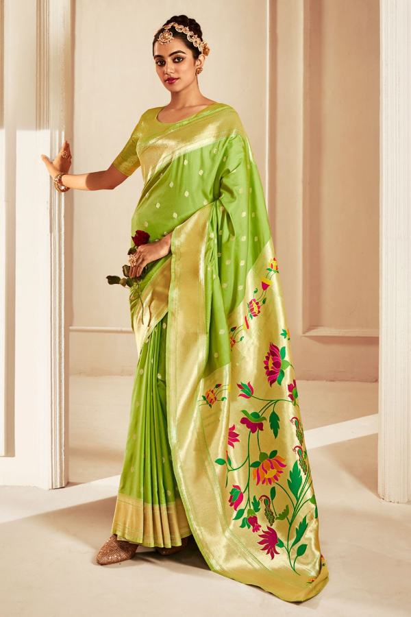 Parrot Green Paithani Saree With Weaving Work – Sareewave