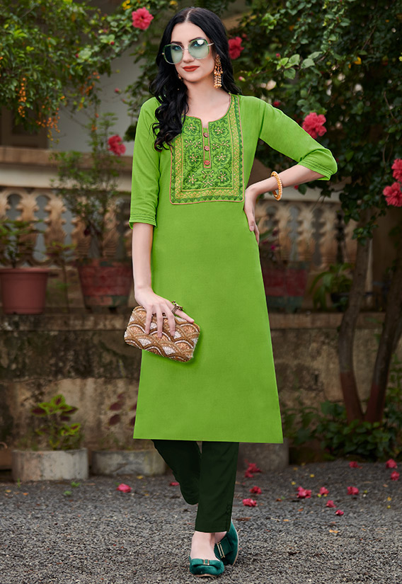 Pre Order: Exquisite Green Kurti With Shimmery Palazzo And Dupatta | Little  Muffet